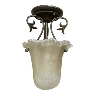 Vintage Art Nouveau Style Alabaster Glass Mini Pendant Flush Mount For Sale