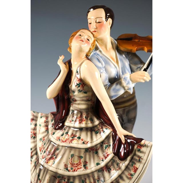 1930s Large Vienna Group Dancer with Violinist by Josef Lorenzl for Goldscheider, 1930 For Sale - Image 5 of 10