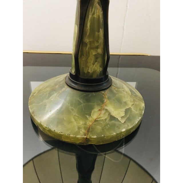 Art Nouveau Onyx Table Lamp with Silk Shade, 1890s For Sale - Image 6 of 7