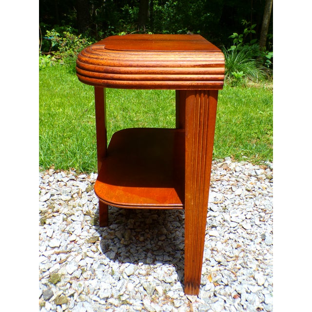 Wood Vintage Art Deco Waterfall End Table Demilune Tripod Stand For Sale - Image 7 of 16