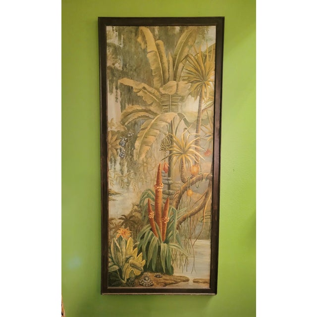 Traditional Monumental Tall Custom Made Hand Painted Framed Tropical Wood Palm Tree Wall Art Painting For Sale - Image 3 of 8