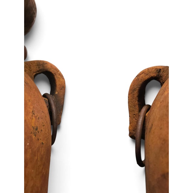 Attributed Monumental 19th-Century Mediterranean Terracotta Amphorae With Rare Forged Iron Armatures – A Pair For Sale - Image 4 of 10