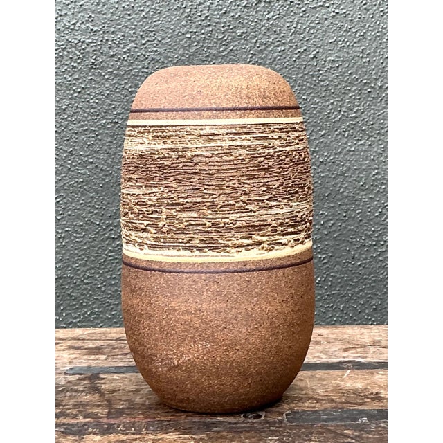 Brown Vintage Textured Studio Pottery Vase For Sale - Image 8 of 12