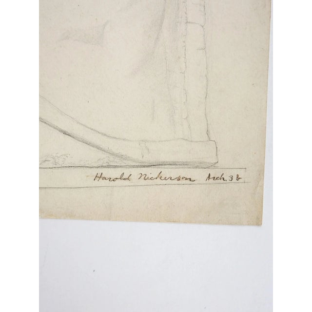 Vintage circa 1920's pencil on tan paper drawing of statue of horse head. Signed Harold Nickerson lower right. A study by...