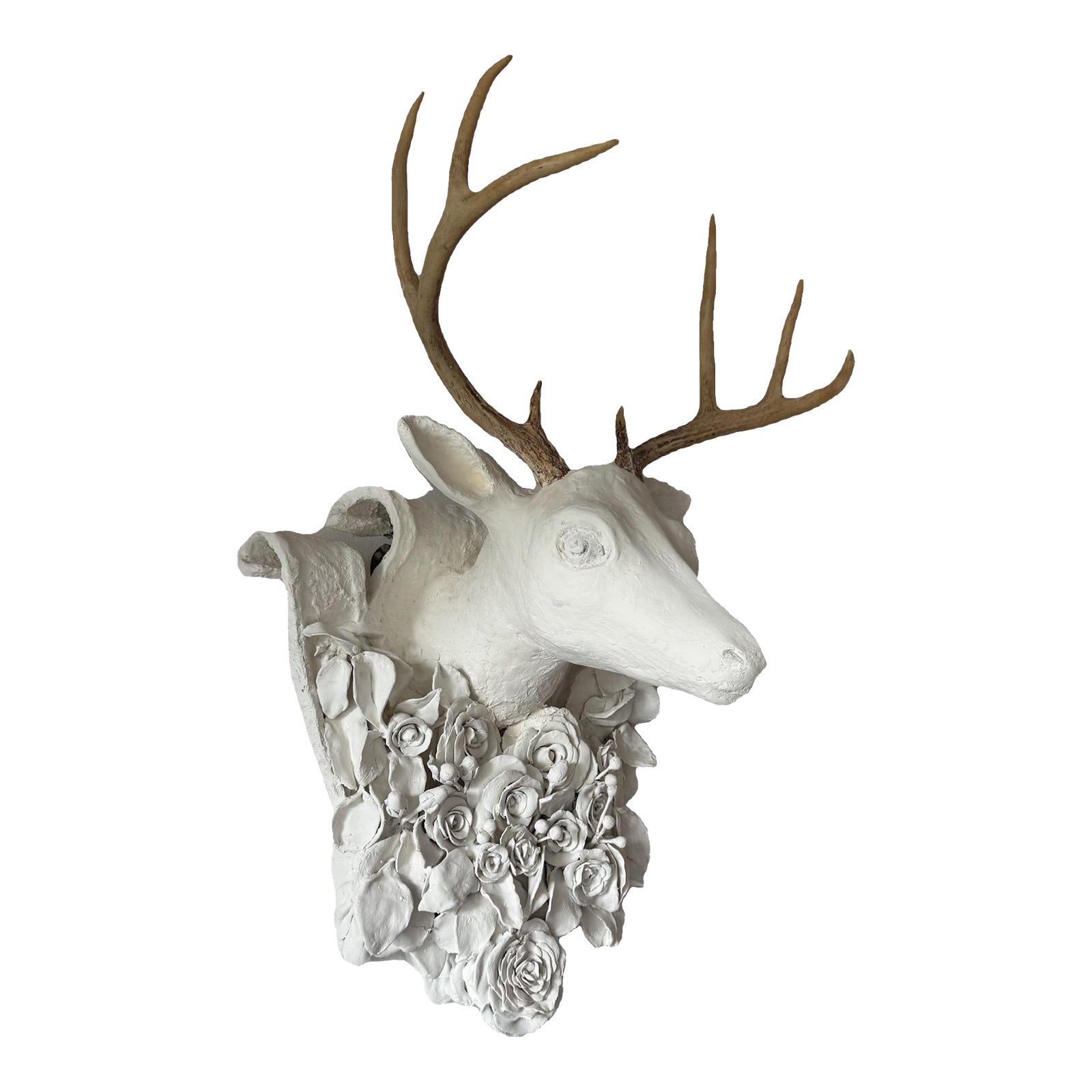 Solstice Stag in Bloom, Contemporary Cartapesta Papier-Mâché Sculptural ...