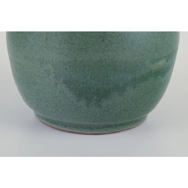 1930s Ceramic Jar Glazed in Green Hues with a Brass and Bronze Lid, 1930s For Sale - Image 5 of 10
