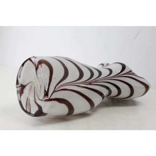 1980s Vintage Murano Style Art Glass White W/Brown Zebra Womans Bust Large Glass Vase For Sale - Image 5 of 10