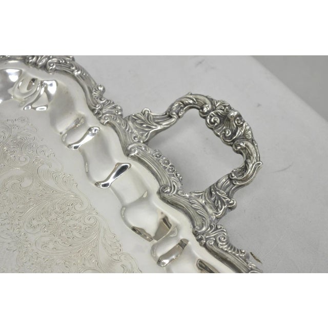 Mid 20th Century Vintage English Victorian Silver Plated Twin Handle Bar Serving Platter Tray For Sale - Image 5 of 8