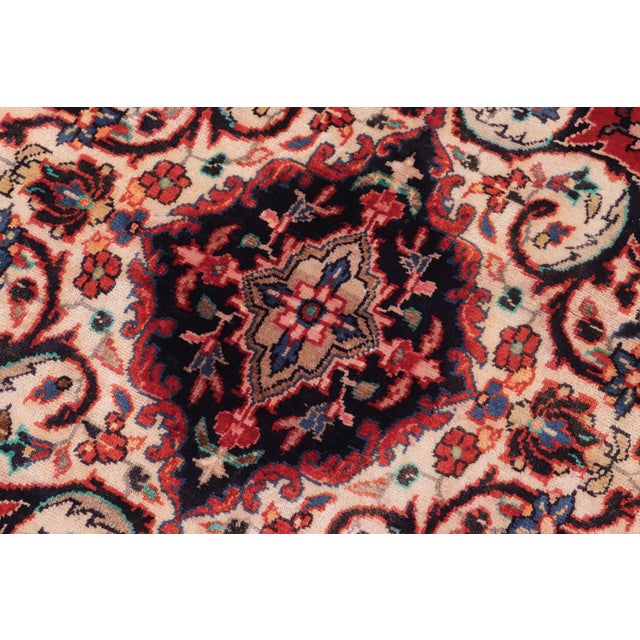 1980s Shabby Chic Persian Red/Blue Wool Rug - 6'7'' X 9'10'' For Sale - Image 5 of 10