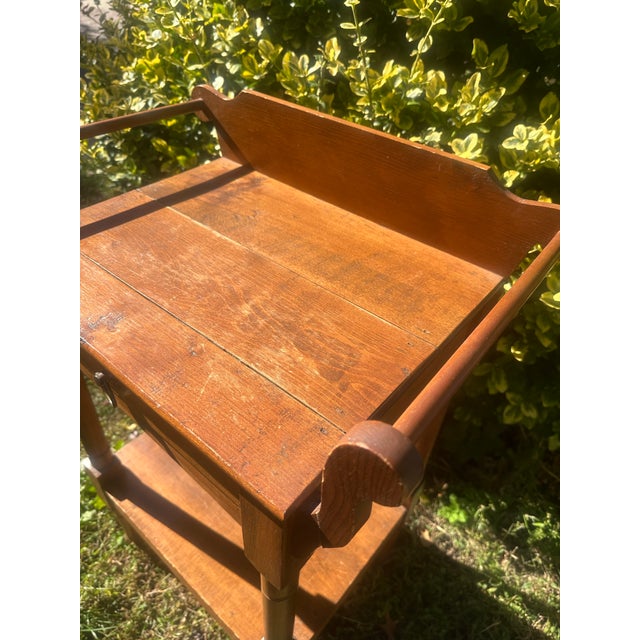 Antique 19th Century Wooden Washstand With Scrolled Gallery, Drawer and Lower Shelf For Sale In New York - Image 6 of 7