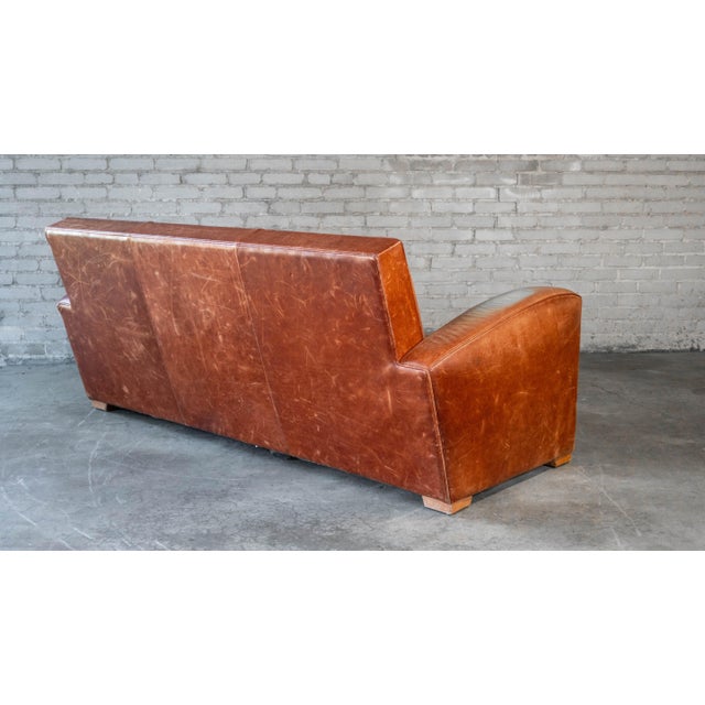 Vintage Art Deco Cognac Leather Sofa For Sale - Image 13 of 16