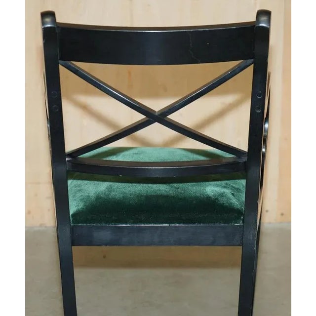 Vintage English Regency Green Velvet Dining Chairs, Set of 6 For Sale - Image 17 of 18