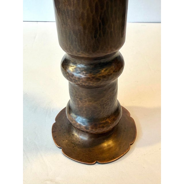 Copper Signed Frans Gyllenberg Hand Hammered Copper 9” Floriform Vase - Boston Arts and Crafts Society C. 1910. For Sale - Image 8 of 12