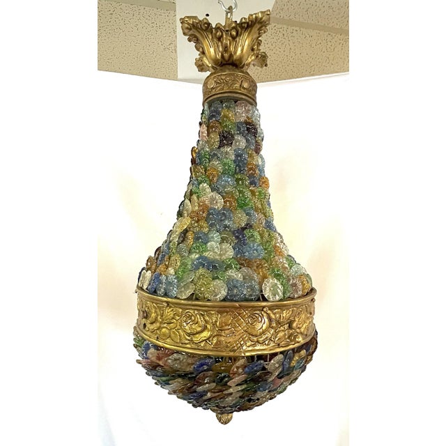 Murano Vintage Neoclassical Art Deco Murano Glass Multicolor Rosette Chandelier For Sale - Image 4 of 12