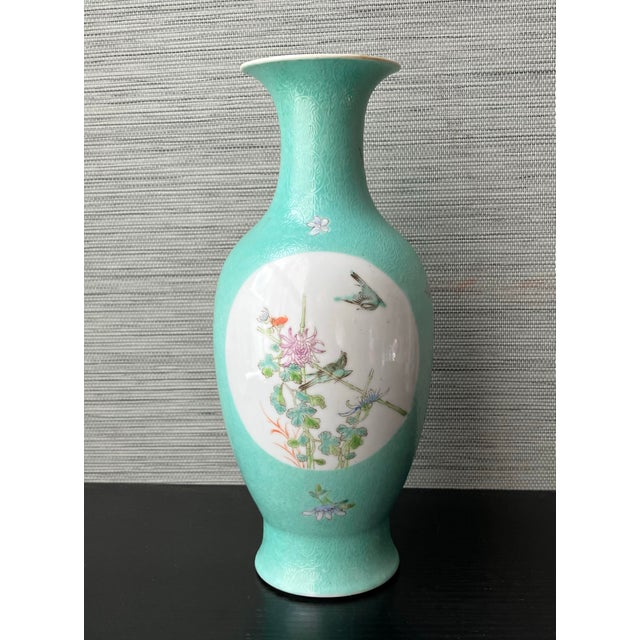 Chinese Antique 18th Century Chinese Turquoise Porcelain Vase, Qianlong Mark, 10"t., Provenance For Sale - Image 3 of 12