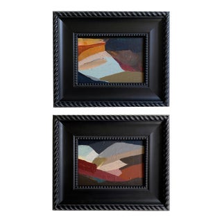 Pair of Abstract Landscape Paintings With Matching Black Vintage Frames For Sale
