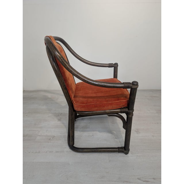 Wood Vintage Upholstered Rattan Armchair For Sale - Image 7 of 18