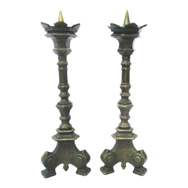 Antique 1900 Bronze Italian Candlesticks - Pair of 2 For Sale