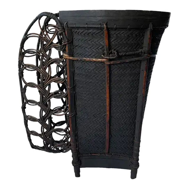 Vintage Rattan Basket Dayak Tribe Hand-Woven From Kalimantan, Borneo For Sale