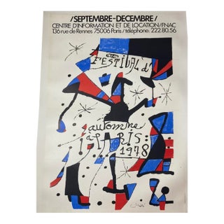 Joan MIro, Festival d'Automne , Paris, 1978, Vintage Poster Conserved on Archival Linen For Sale