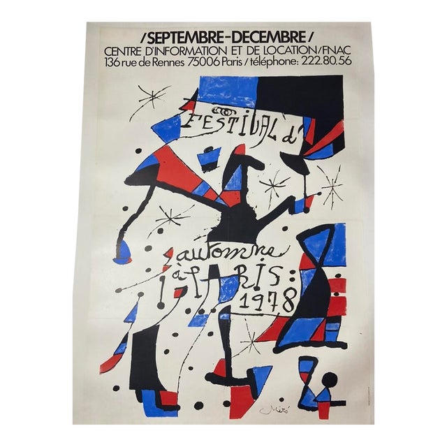 Joan MIro, Festival d'Automne , Paris, 1978, Vintage Poster Conserved on Archival Linen For Sale