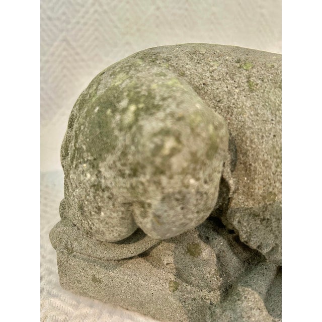 Gray Vintage Weathered Concrete Recumbent Lion Garden Sculpture 16.5” For Sale - Image 8 of 10