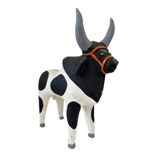 Original Rare Vintage Brazilian Folk Art Ceramic of a Bull 10.5" H For Sale