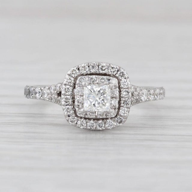 2010s 0.81ctw Round Diamond Halo Engagement Ring 14k White Gold Sz 6.25 Cathedral Band For Sale - Image 5 of 6
