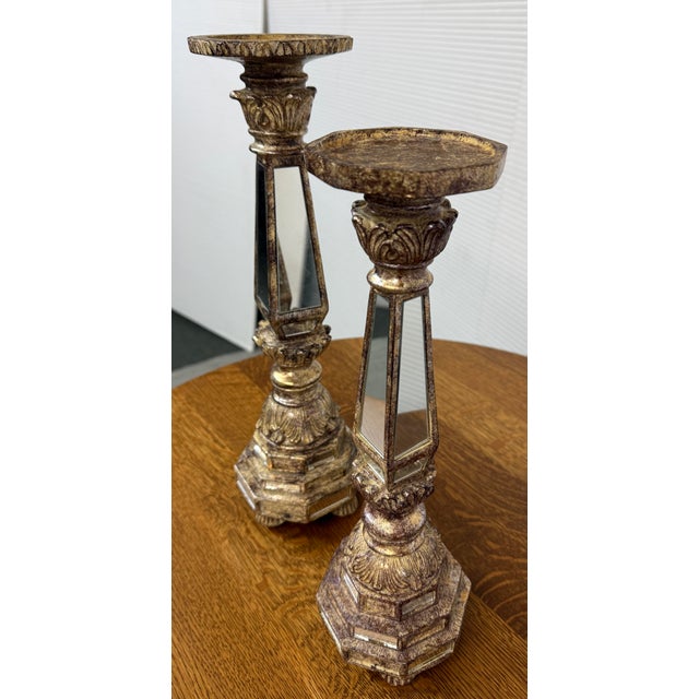 Neoclassical Revival Mirrored Column Candleholders, Pair For Sale In San Francisco - Image 6 of 12