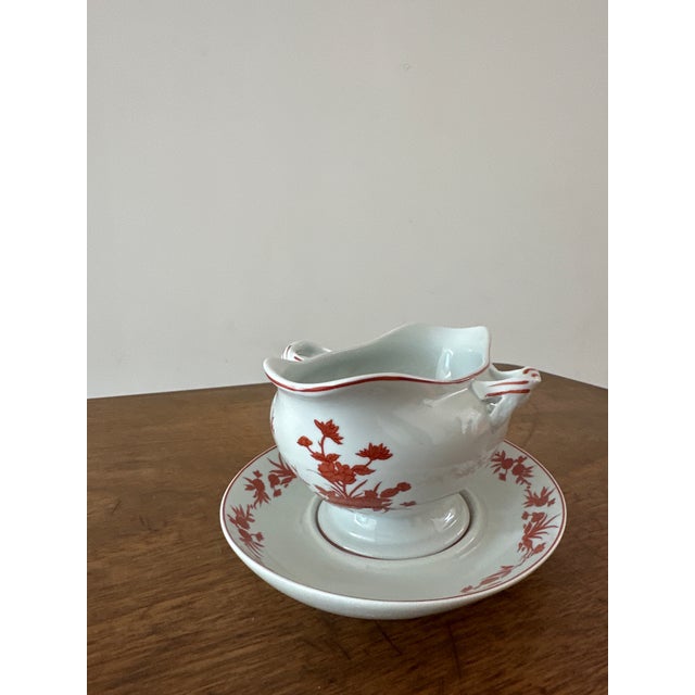 Vista Alegre Red Goa pattern sauce boat with underplate. Beautiful transitional pattern that can be modern or traditional....
