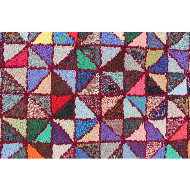Bright and Multi Colors Vintage American Hooked Rug With Checkerboard Design For Sale In Atlanta - Image 6 of 9