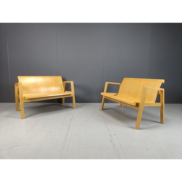 Alvar Aalto Mid-Century Plywood Benches in the style of Alvar Aalto, 1960s, Set of 2 For Sale - Image 4 of 12