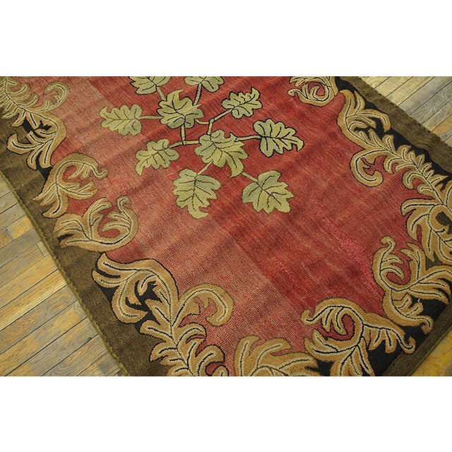 American 1930s Red Floral Folk Art Antique American Hooked Rug 4' 3" X 6' 9" Handmade Wool Carpet For Sale - Image 3 of 6