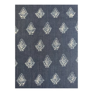 Lisa Fine Lisa Fine Bagan Fabric Printed on 100% Linen 1 1/2 Yards in Indigo For Sale