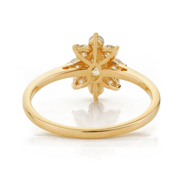 14k Gold Victorian Inspired Fancy Yellow Diamond Flower Cluster Ring Size 8 For Sale - Image 11 of 17