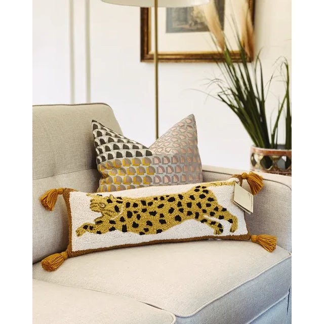 Contemporary Leopard Wool Hooked Boho Lumbar Throw Pillow For Sale In San Diego - Image 6 of 7