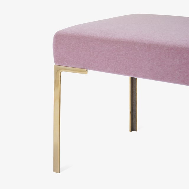 Montage Astor 60" Brass Bench in Rose Mohair by Montage For Sale - Image 4 of 5