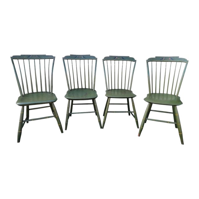 19Thc Original Paint Decorated Step Down Windsor Chairs -4 For Sale