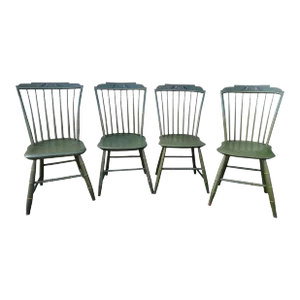 19Thc Original Paint Decorated Step Down Windsor Chairs -4