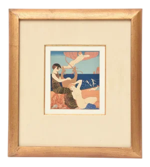 Georges Barbier Rare Art Deco Custom Framed Pochoir From the Portfolio " Chansons De Biilitis"
