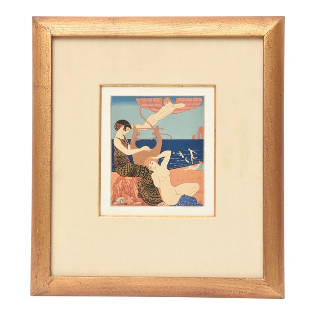 Rare Georges Barbier Art Deco Custom Framed Pochoir From the Portfolio " Chansons De Biilitis" For Sale