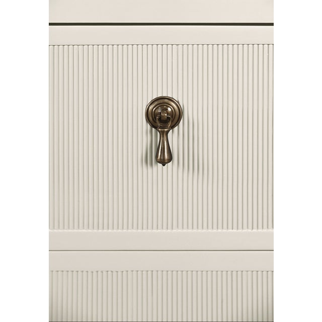 Matthew Izzo Home Novalie Antique White Matte Lacquer Fluted Front Two Drawer Side Table With Antique Brass Drawer Pulls For Sale In New York - Image 6 of 7