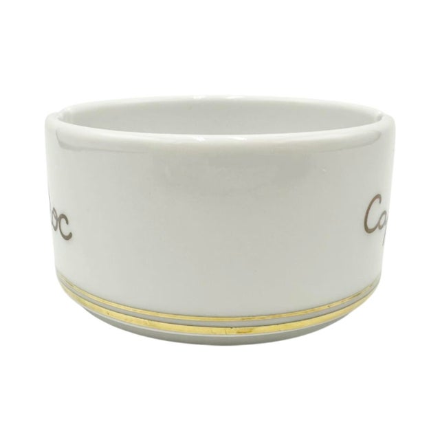 Mid 20th Century Vintage Eden Roc Cap d'Antibes Porcelain Ashtray Gold White France For Sale - Image 5 of 10
