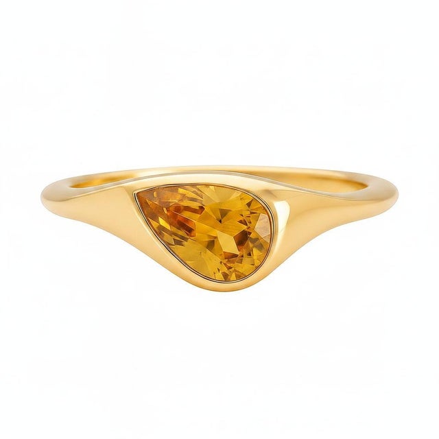 Metal Pear Citrine East-West Ring, Size 7.5 For Sale - Image 7 of 13