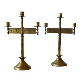 Vintage Brass Candelabras, a Pair, Circa 1940s For Sale