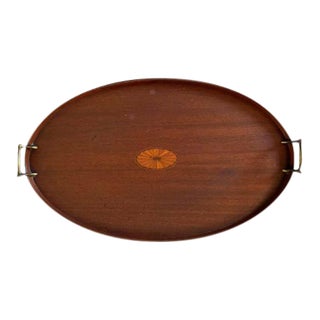 Antique Mahogany Serving Tray With Walnut Inlay For Sale