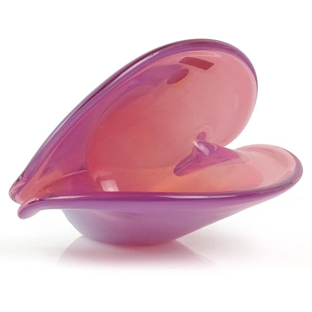 Cenedese Vintage Cenedese Murano Label Double Position Opal Pink Italian Art Glass Seashell Bowl Vase For Sale - Image 4 of 8
