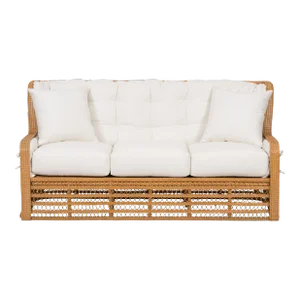 Bunny Williams Home Kinley Wicker Sofa with Cushions in Sunbrella Natte Nature