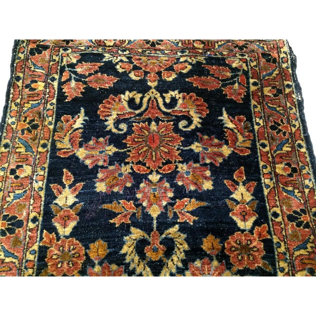 Antique Persian Lilian Runner Rug, Hand-Knotted Wool, Floral Design, Navy & Red, 3x7 For Sale - Image 14 of 15