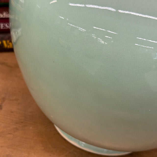 Round Light Mint Green Ceramic Vase For Sale - Image 4 of 7